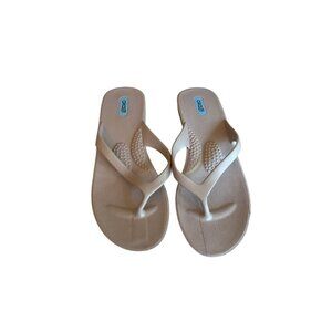 Womens OKA-B Beige Wedge Flip Flop Sandal M Size USA-Made Comfort Arch Support